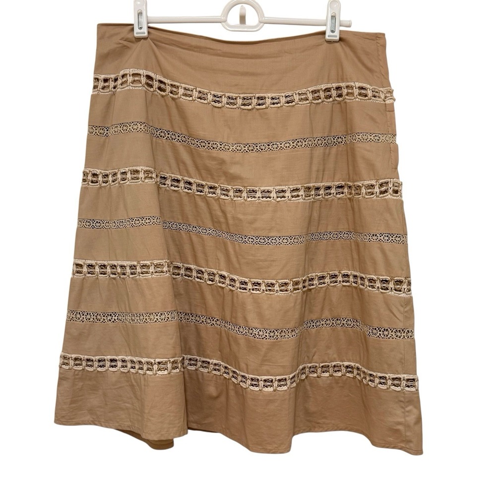 Talbots Cotton A-line Lace Trim Lined Skirt Coastal‎ Casual Old Money Beige 10P